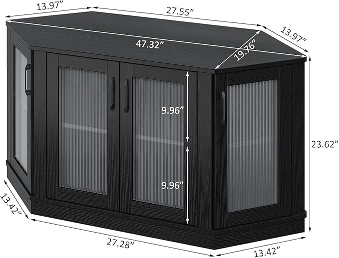 Panana Corner TV Stand - 47 Inch Media Console with 4 Doors and Shelves, Living Room Storage Entertainment Center for TVs up to 51 Inch (Black)
