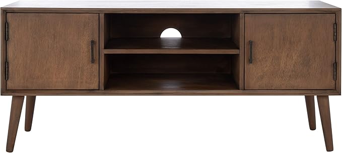 SAFAVIEH Sorrel TV Stand for up to 55" Flatscreen – Brown, 2 Doors with Interior Storage, 2 Open Shelves, Entertainment Media Console (MED5701C)