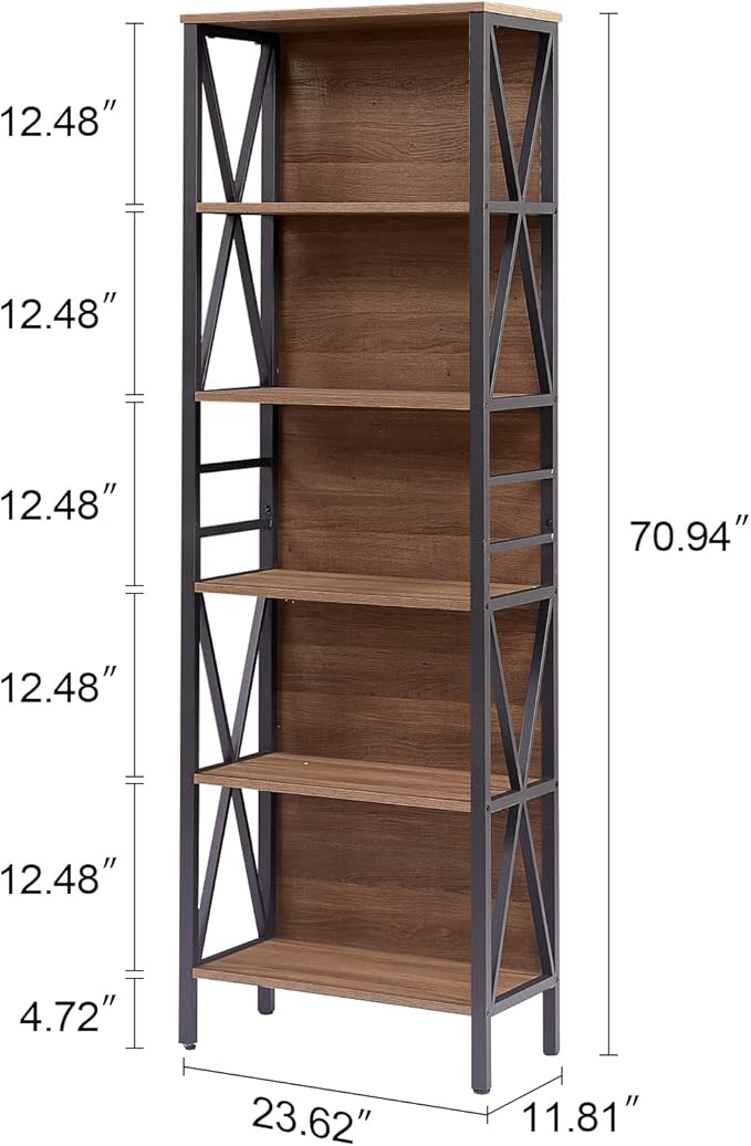 HOMISSUE Tall Bookshelf, 6-Tier Book Shelf, Rustic Wood Metal Bookshelves and Bookcases, Freestanding and Industrial Open Bookcase for Home Office, Living Room and Bedroom, Vintage Brown