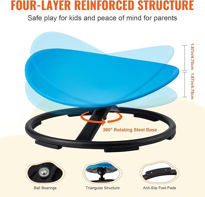 VEVOR Kids Swivel Chair, 220 LBS Capacity, Sensory Spinning Chair, Autistic Kids Sensory Toy with Non-Slip Metal Base, Toddler Sit and Spin for Coordination Balance Focus Training Blue
