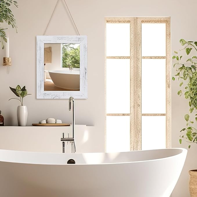 QDSSDECO 16"×20" Wall Mirror Farmhouse Decor Rectangular Mirror Hanging for Bathroom, Vanity, Bedroom, Entryway, Living Room,White