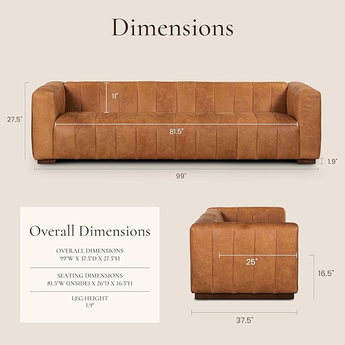 POLY & BARK Canale 99" Sofa in Cognac Tan