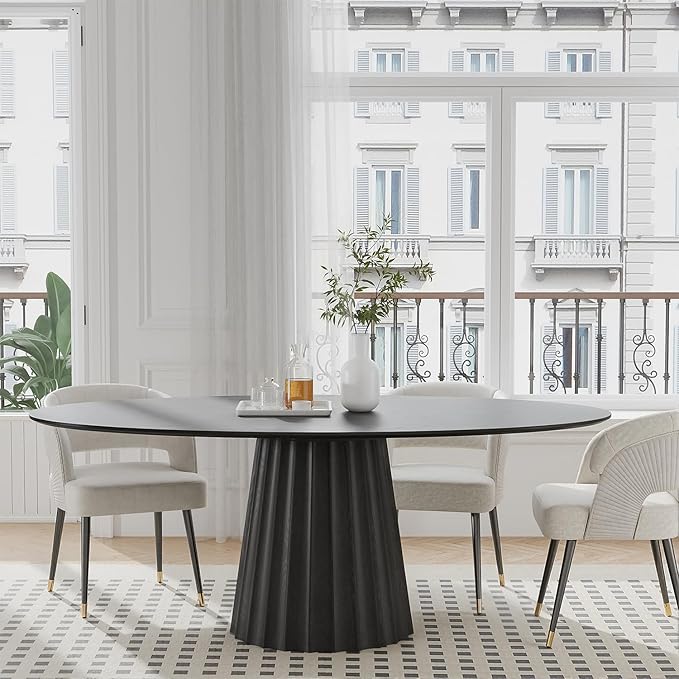 Casaphoria 67" Oval Dining Table, Modern Wood Kitchen Table with Cone Shaped Strip Convex Base for Living Room & Dining Room, Easy Assembly Farmhouse Furniture for 4-6, Black