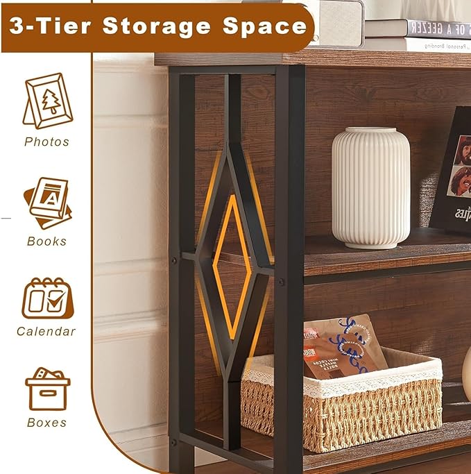 HOMISSUE Bookshelf, 3-Tier Rustic Small Bookshelf, Industrial Shelf Bookcase with Engineered Wood Shelves, Low Bookcase with Storage, Small Shelf for Living Room, Bedroom and Office, Rustic Brown