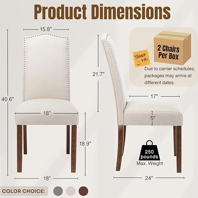 Stylish Upholstered Parsons Dining Chair Kitchen with Silver Nailhead Trim and Sturdy Solid Wood Legs