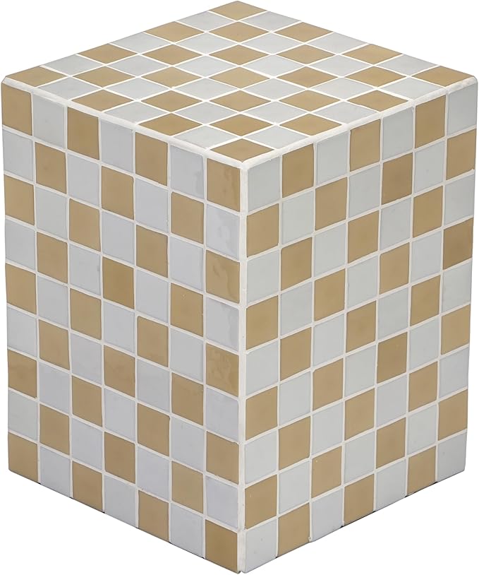 JONATHAN Y END2000I Callista 18" Modern Bohemian Ceramic Tiled Rectangle End Table, Side Table, Accent Table for Living Room, Bedroom, Khaki Yellow/Light Gray