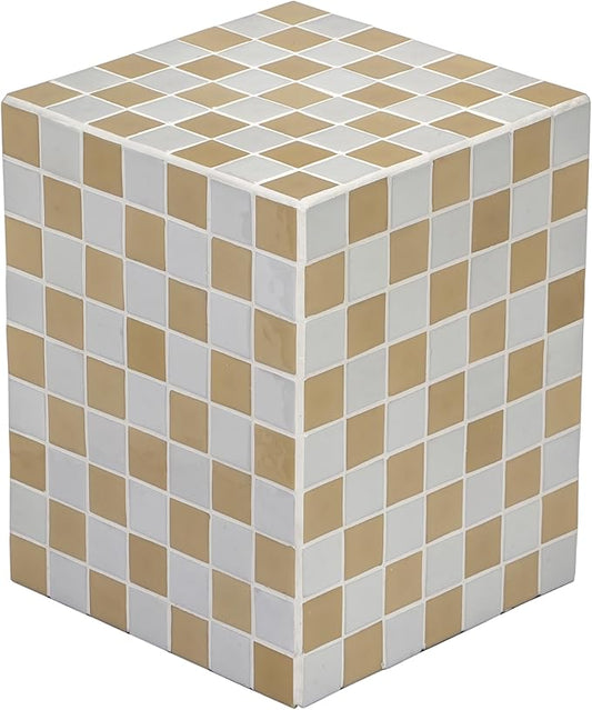 JONATHAN Y END2000I Callista 18" Modern Bohemian Ceramic Tiled Rectangle End Table, Side Table, Accent Table for Living Room, Bedroom, Khaki Yellow/Light Gray