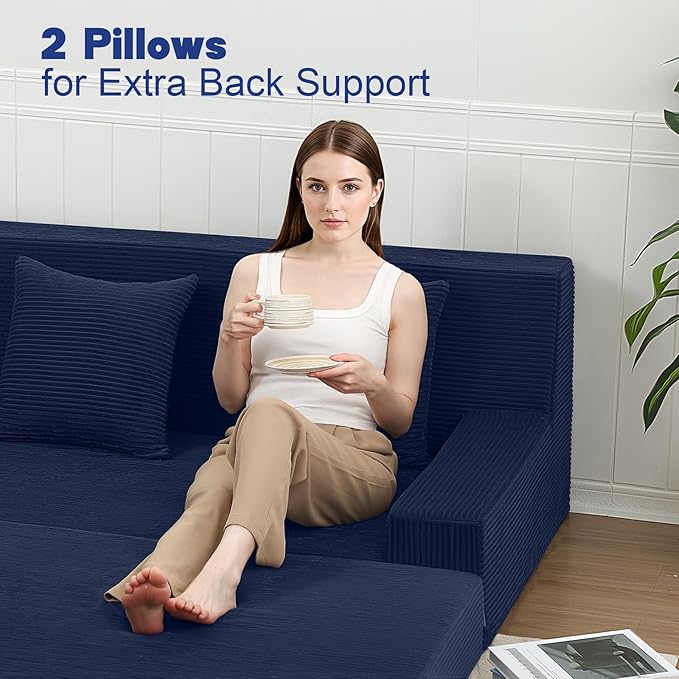 MeMoreCool Boneless Folding Sofa Bed Queen, Corduroy Convertible Sleeper Chair, Foldable Foam Mattress Chair, Comfy Fold‑Out Futon Couch Bed, Large Floor Sofa Couch for Living Room Guest
