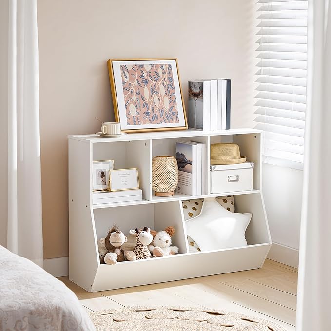 HOOBRO Kids Bookshelf - 39.4" L Toy Storage Cabinet, Bookcase Footboard, Cubby Shelf, Fit for Children's Room, Playroom, Hallway, Kindergarten, White WT132CW01