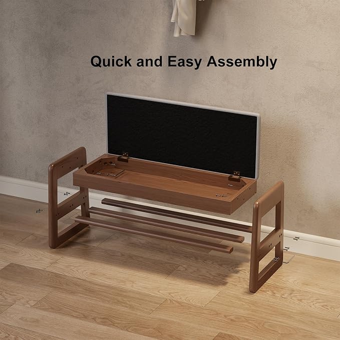 Shoe Rack Bench with Cushion,2 Tiers Shoe Bench with Flip-Top Storage,Wood Shoe Rack for Entryway,Hallway（Walnut,31.5"）