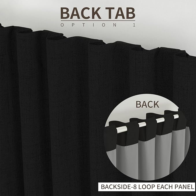 Joydeco Custom 100% Blackout Long Drapes for Bedroom Living Room Blackout Darkening Curtain Thermal Insulated Back tab Rod Pocket 1 Panel(Black,Custom Size)