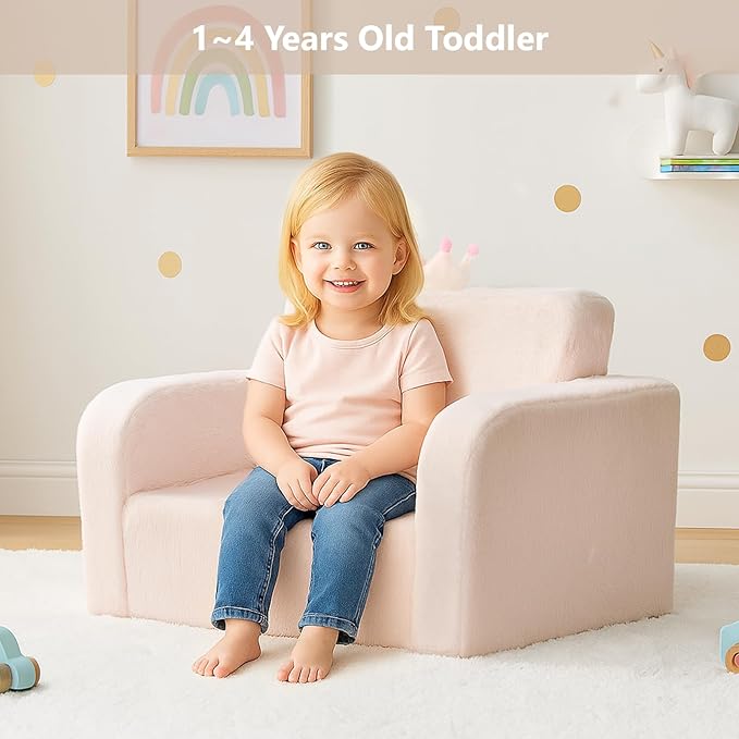 MONKISS Toddler Couch, 2-in-1 Kids Sofa Fold Out, Convertible Sofa to Lounger for Girls and Boys, Toddler Chairs Comfy 1-3 Years Old, SF04, Beige Crown