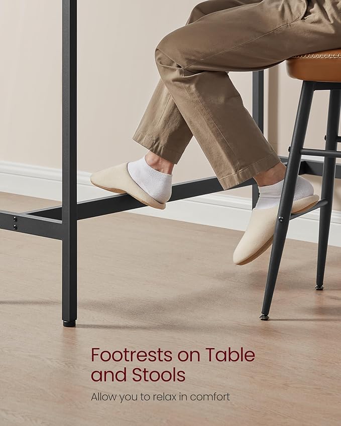VASAGLE Bar Table, Narrow Long Kitchen Dining Table, Sturdy Metal Frame, Industrial, 15.7 x 55.1 x 35.4 Inches, Rustic White and Ink Black ULBT140B73