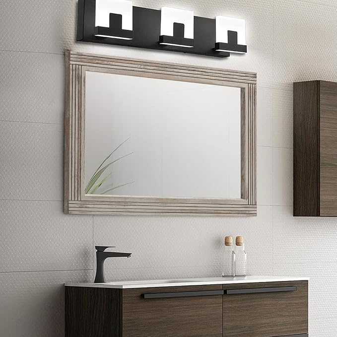 YOSHOOT Hand-Made Wooden Spliced Wall Mirror for Bathroom, Rustic Farmhouse Vanity Mirror, Décor Wall Art, Solid Wood Frame, Vertical or Horizontal Hanging, 53" x 28", Grey