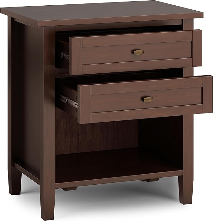 SIMPLIHOME Warm Shaker SOLID WOOD 24 Inch Wide Transitional Bedside Nightstand Table in Russet Brown, For the Living Room and Bedroom