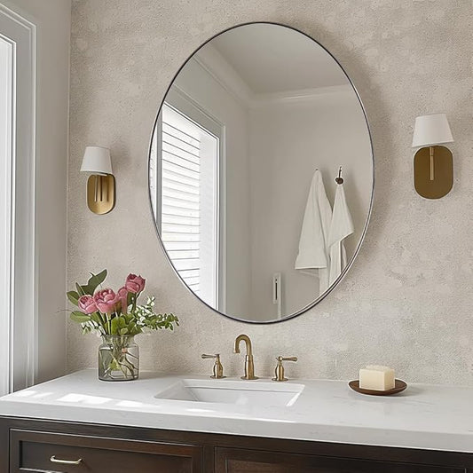 ANDY STAR Brushed Nickel Oval Wall Mirror, 20x28, Modern Bathroom Mirror, Sturdy Stainless Steel Frame, Clear Reflection, Anti-Corrosion Backboard