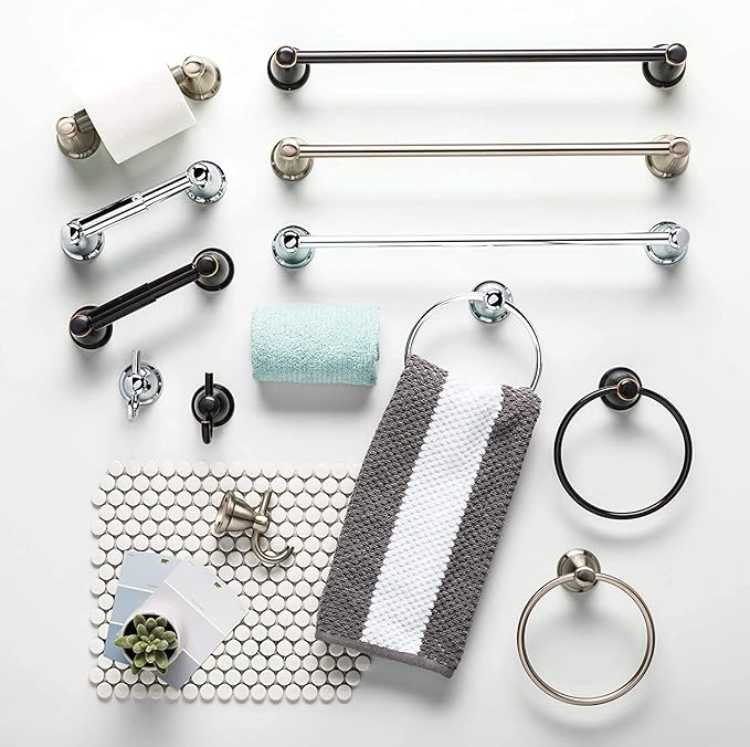 Franklin Brass Kinla 3-Piece Bathroom Set Oil Rubbed Bronze 24" Towel Bar Rack, Toilet Paper Holder, Ring Hardware KIN3PC-ORB