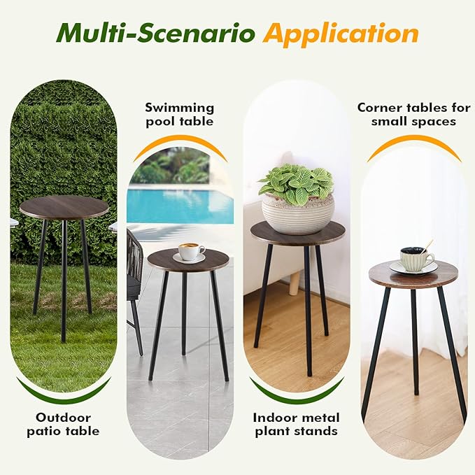 2 Packs Small Round Side Table 13.5" Outdoor Patio Round Accent Coffee Tables Indoor Corner Stand for Small Spaces Weather-Resistant for Balcony Plant Stand, Woodgrain
