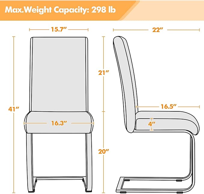 Yaheetech Dining Chairs Set of 4 Modern Faux Leather Upholstered Dining Room Chairs with High Back and Metal Chrome Legs for Kitchen/Living Room/Restaurant, White