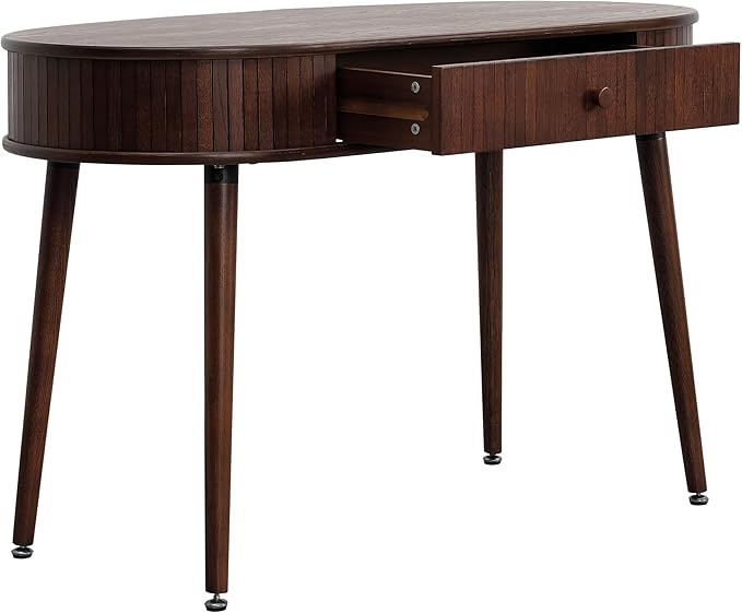 NTC Stream Desk, Modern Wooden Writing Desk with Hidden Drawer, Stylish Vertical Groove Design, Home Office Workstation, Minimalist Study Table, Easy Assembly - Dark Walnut