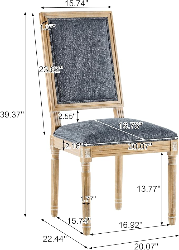 Christopher Knight Home Regina French Country Dining Chairs Set of 2, Wooden Dining Room Chair, High Back Kitchen Side Chair, Fabric Upholstered Armless Extra Seat, Blue Grey