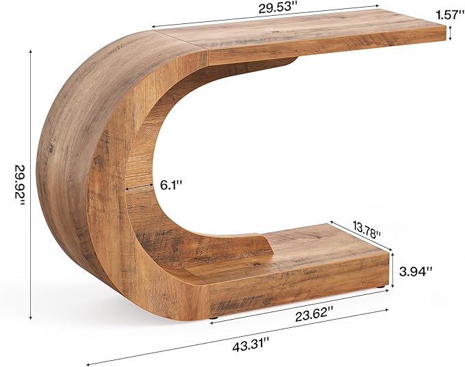 LITTLE TREE 43.3-Inch Farmhouse Console Table, 2-Tier C-Shaped Sofa Table Behind The Couch, Wooden Narrow Entryway Hallway Foyer Table for Living Room, Entrance, Rustic Brown