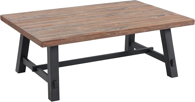 Alaterre Furniture Adam 48-Inch Solid Wood Coffee Table - Easy Assembly Rustic Industrial Design Accent Table with Natural Wood Grain for Living Room