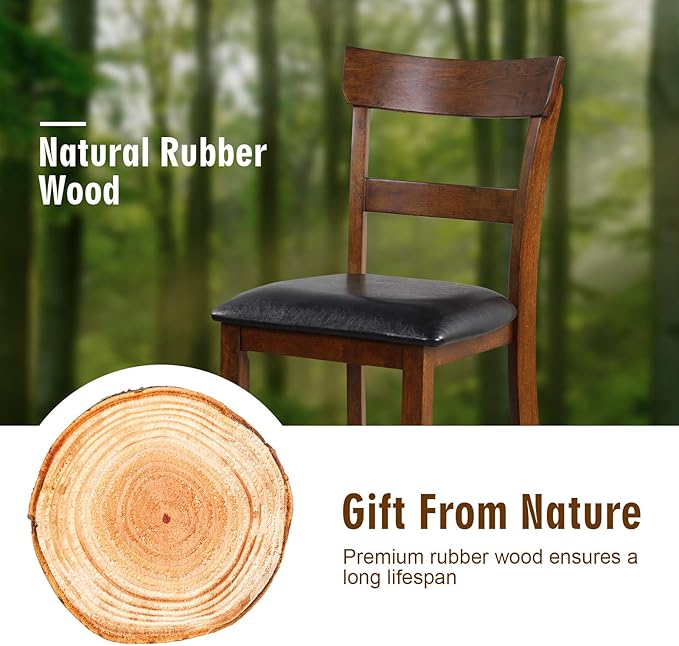 COSTWAY Bar Stools Set of 2, 25.5-Inch Counter Height Chair with Backrest, Foam-Padded Cushion, Rubber Wood Legs, Wooden Vintage Dining Chair for Bistro, Living Room, Kitchen, Brown and Black