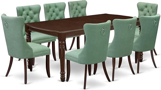 East West Furniture DODA9-MAH-22 9 Piece Dining Set Consists of a Rectangle Kitchen Table with Butterfly Leaf and 8 Polyester Fabric Upholstered Chairs, 42x78 Inch, Mahogany