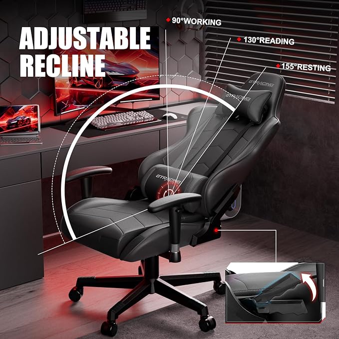 GTRACING Gaming Chair Racing Office Computer Ergonomic Video Game Chair Backrest and Seat Height Adjustable Swivel Recliner with Headrest and Lumbar Pillow Esports Chair (Colorful)