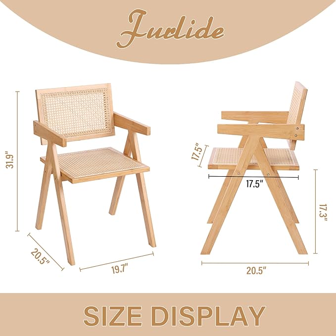 Rattan Dining Chairs Set of 4, Modern Mid Century Accent Chairs, Comfy Armchairs, Outdoor Rattan Chairs with Armrest for Bedroom Living Room Reading Room Dining Kitchen