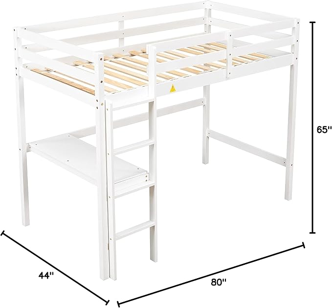 HomSof Twin Loft Bed with Built-in Desk,White