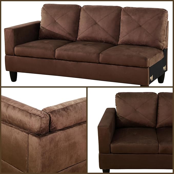 L Shaped Sectional Couches, Modern Modular Sectional Sofa Furniture for Living Room Bedroom, Comfy 4 Seat Couch with Ottoman Storage & Chaise, Brown