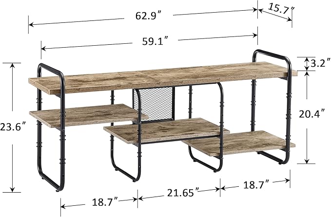 VECELO TV Stands for 65 Inch,Entertainment Center/Media Console Table with Adjustable Storage Shelves for Living Room/Bedroom,Grey