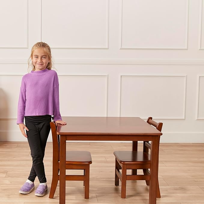 ECR4Kids 30in x 30in Square Hardwood Table and Chair Set, 12in Seat Height, Kids Furniture, Dark Walnut