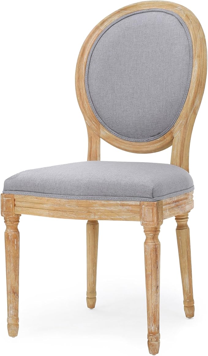 GDFStudio Hedwig French Country Fabric Dining Chairs (Set of 4), Light Gray + Natural