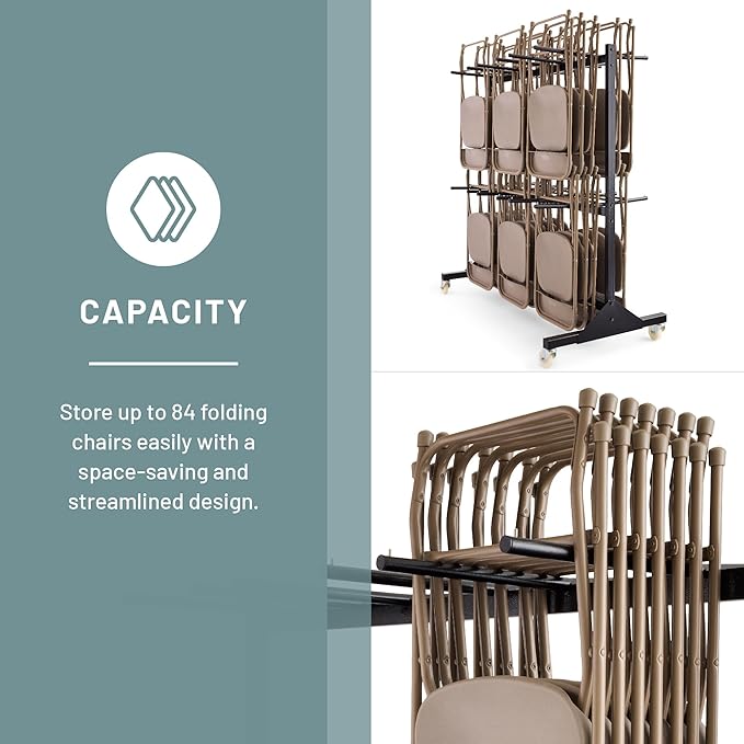 Safco 2 Tier Folding Chair Cart, Heavy Duty Powder Coated Storage Cart, Holds 84 Chairs, Commercial-Grade Steel, Black