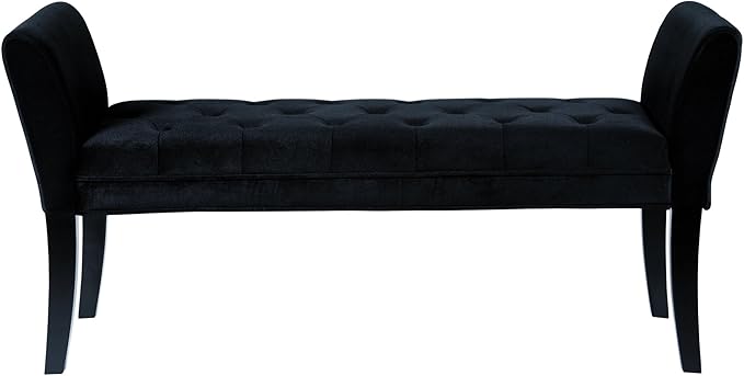 Armen Living Chatham Bench in Black Velvet and Black Wood Finish