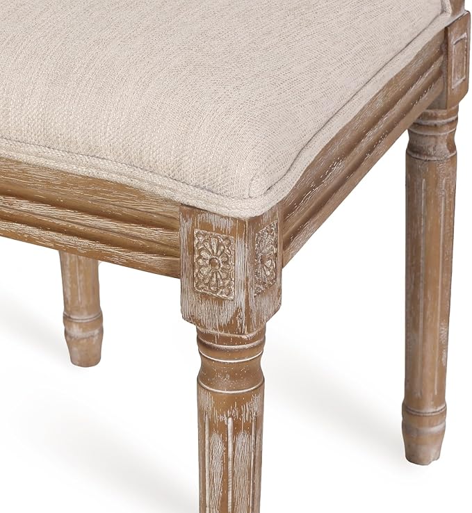 Merax Upholstered Solid Wood Dining Chairs Set of 2, French Country Style Accent Side Seating Furniture for Kitchen, Living Room, Wicker Back, Beige