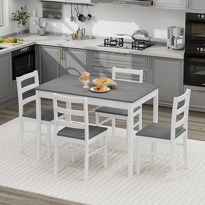 Giantex Dining Table Set with Kitchen Table, Dining Chairs, Compact Space-Saving Dinette Set for Small Space, Breakfast Nook, Dining Room, Kitchen Table Chairs Set for 4 (Grey)