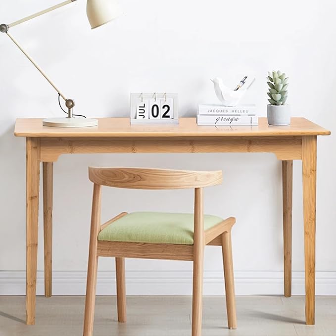 DOUSY- Bamboo Writing Desk Writing Computer Desk Study Desk Home Office Desk Writing Table, Modern Furniture Study 47" Solid Bamboo Multipurpose Table, for Living Room, Bedroom, Natual Color