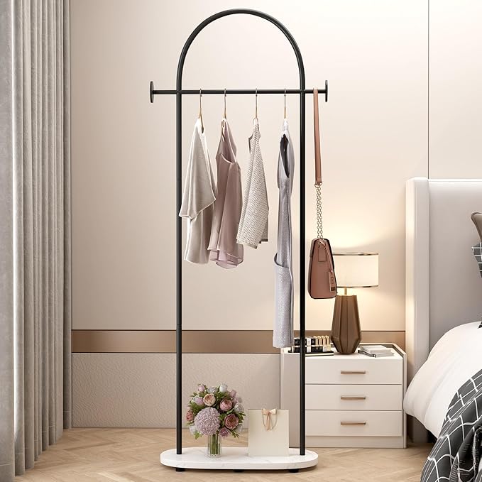 Black Clothing Racks, Modern Industrial Clothes Rack with Shelf, Heavy Duty Freestanding Coat Rack, Metal Coat Hanger Stand with Hooks for Boutique Office