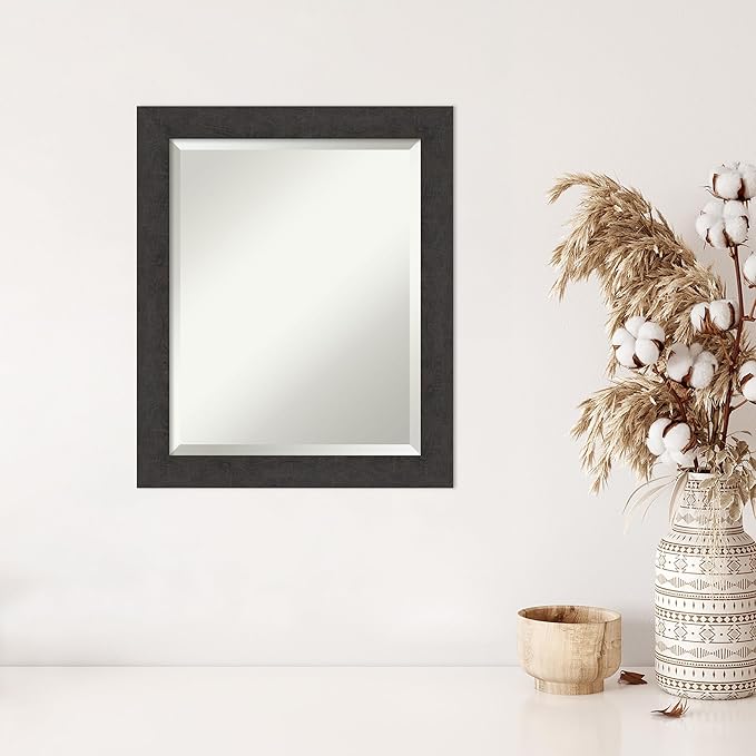 Amanti Art Brown Wall Mirror 24x20 Rustic Plank Espresso Narrow Rectangle Bathroom Mirror for Wall Decor Living Room, Small Rustic Farmhouse Frame, Hangs Horizonally and Vertically, Bathroom Decor