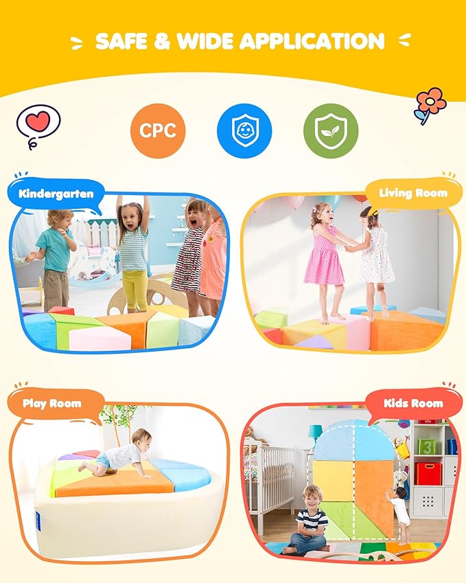 Kids Play Couch, 2-in-1 Heart-Shape Kids Plays Sofa with Unique Ball Pit(no Balls Included), Tangram Puzzle Play Couch for Playroom, Modular Play Sofa for Inspiring Creativity, Rainbow