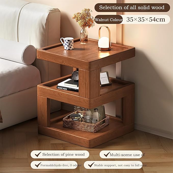 Solid Wood Nightstand,End Tables Bedroom Small Shelf Modern Nightstand Wood Side Table (GLASS-21.3 * 17.7 * 17.7)