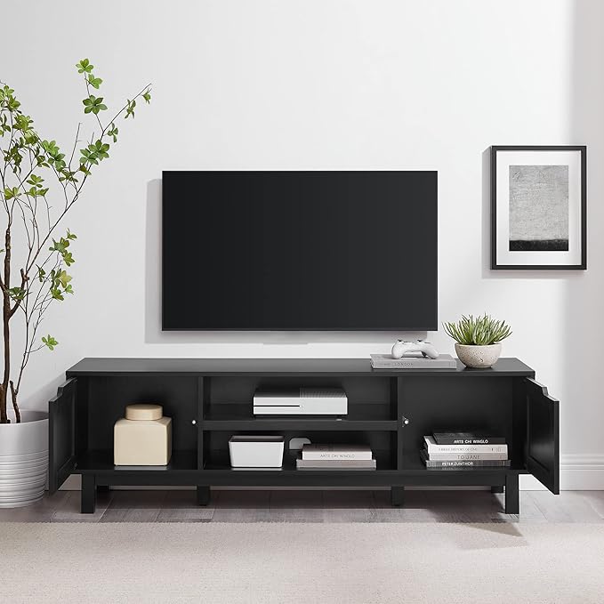 Walker Edison Tage Modern Pull-Open Door Low Stand for TVs up to 65 Inches, 58 Inch, Solid Black