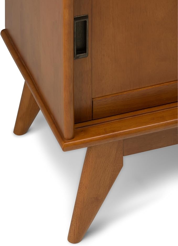 SIMPLIHOME Draper SOLID HARDWOOD 54 Inch Wide Mid Century Modern TV Media Stand in Teak Brown For TVs up to 60 Inches, For the Living Room and Entertainment Center