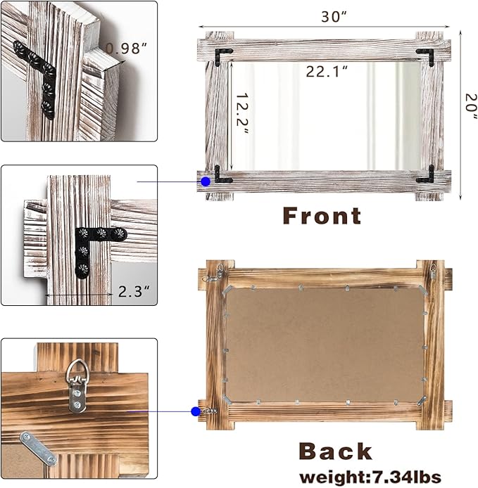 MeMoreCool Rustic Wood Framed Bathroom Mirror, Decorative Farmhouse Vanity Mirror, Wall Mounted Rectangular Mirror for Bedroom, Living Room, or Bathroom, Small 20x30 Inch, White