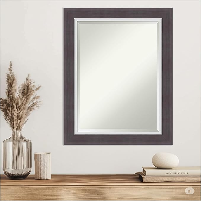 Amanti Art Brown Wall Mirror 30x24 Ellie Brown Silver Rectangle Bathroom Mirror for Wall Decor Living Room, Medium Modern Frame, Hangs Horizonally and Vertically, Bathroom Decor, Beveled Edge