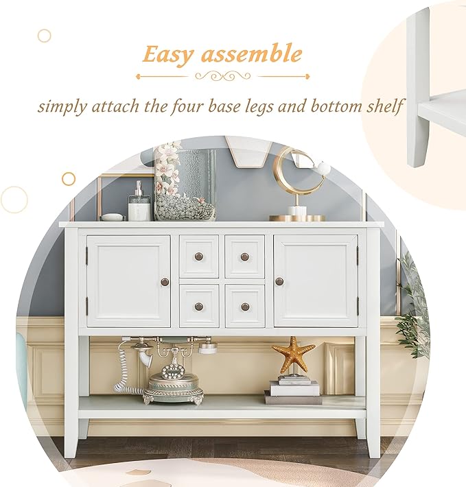 Merax Modern Wood Buffet Cabinet with Storage Shelf, 2 Drawers and 2 Cabinets Buffet Coffee Bar Table for Living Room Dinning Room Kitchen (White)
